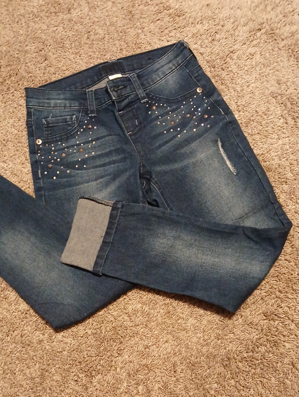 Justice Dark Blue Studded Skinny Jeans